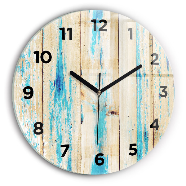 Round glass clock Scratched wood
