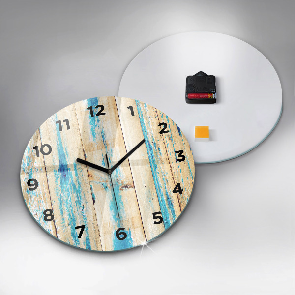 Round glass clock Scratched wood