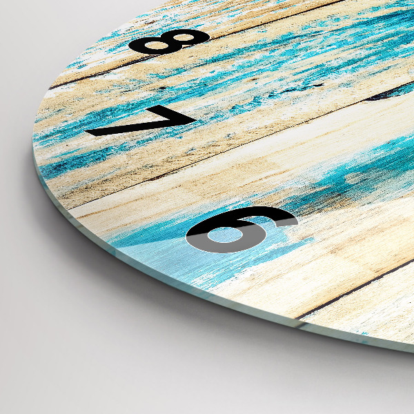 Round glass clock Scratched wood