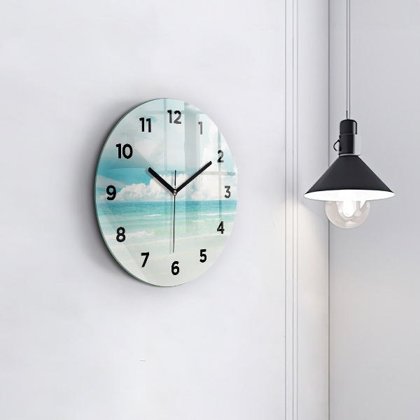 Round glass clock Sea landscape