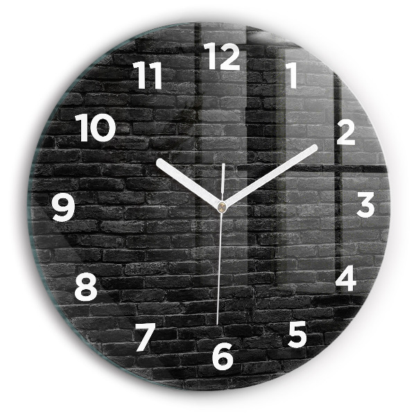 Round glass clock Dark brick wall