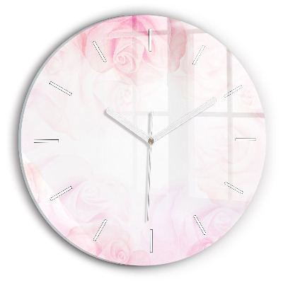Round glass clock Roses abstract