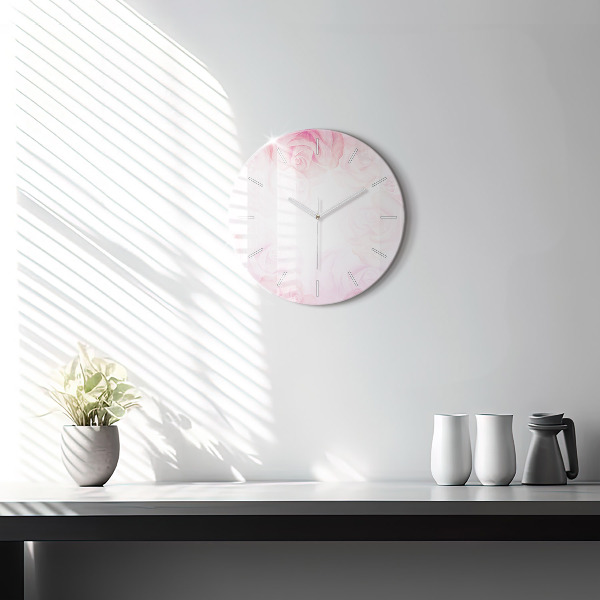 Round glass clock Roses abstract