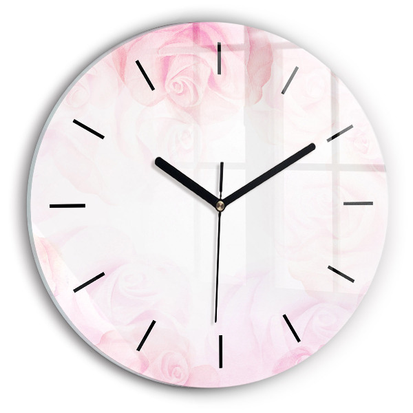 Round glass clock Roses abstract
