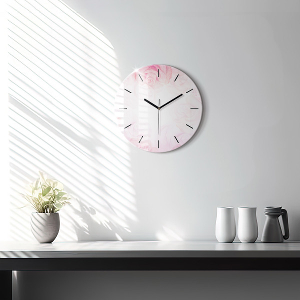 Round glass clock Roses abstract