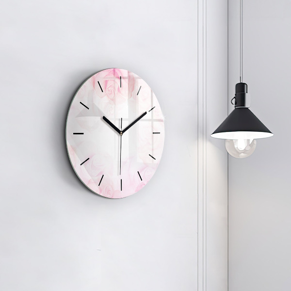 Round glass clock Roses abstract