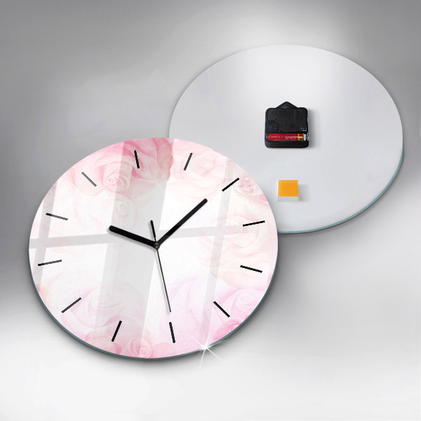 Round glass clock Roses abstract