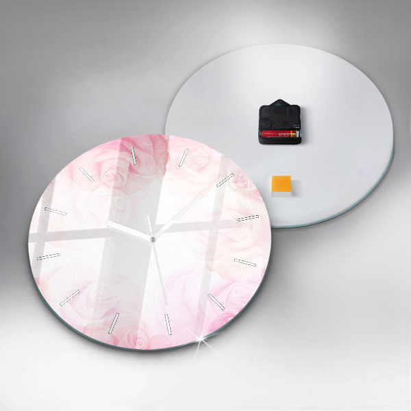 Round glass clock Roses abstract