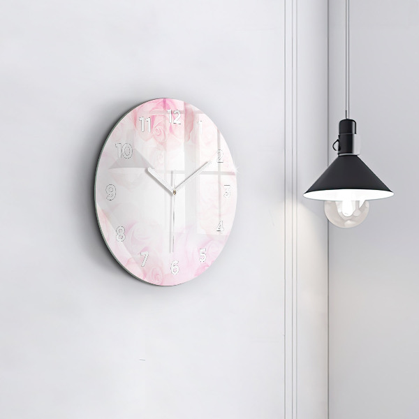 Round glass clock Roses abstract