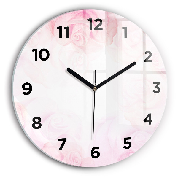 Round glass clock Roses abstract