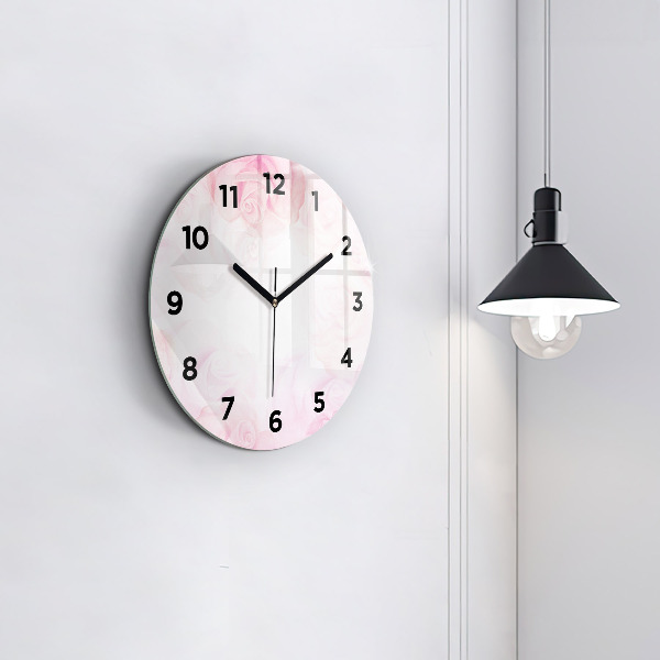 Round glass clock Roses abstract