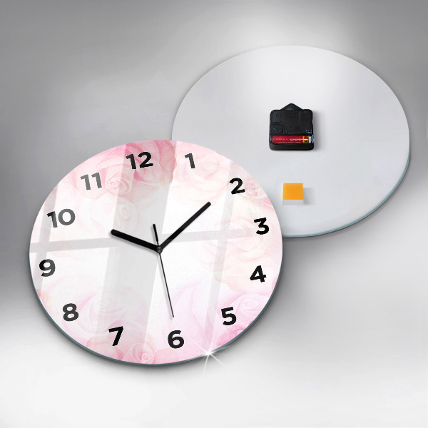 Round glass clock Roses abstract