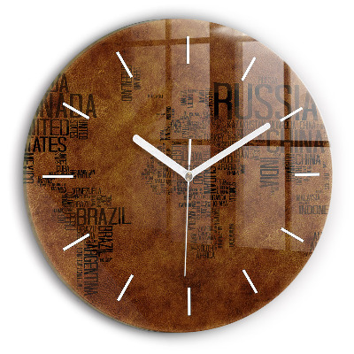 Round glass clock Map and country names