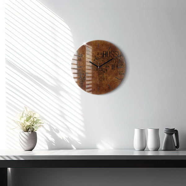 Round glass clock Map and country names