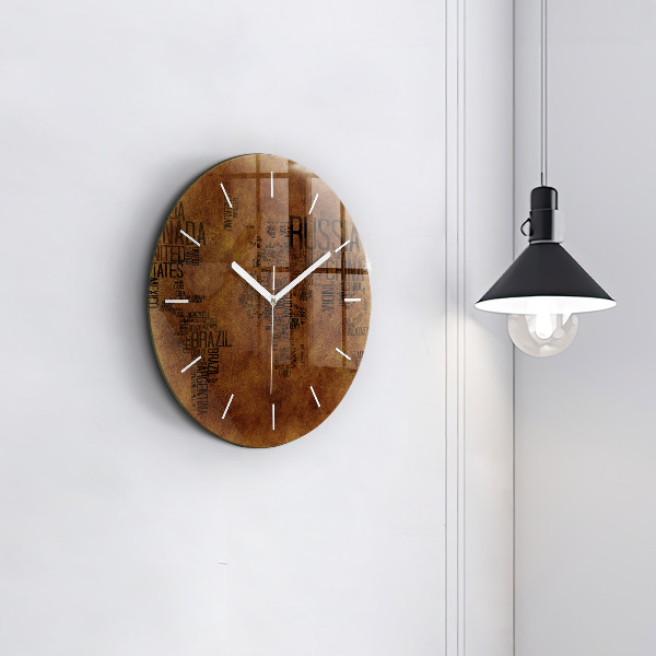 Round glass clock Map and country names