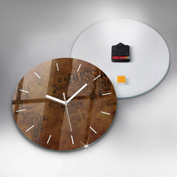 Round glass clock Map and country names