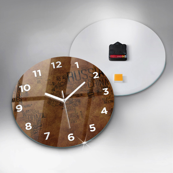 Round glass clock Map and country names