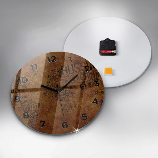 Round glass clock Map and country names