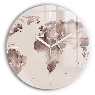Round glass clock Watercolor world map