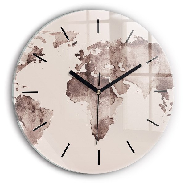 Round glass clock Watercolor world map