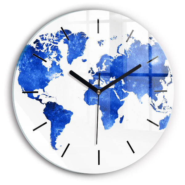 Round glass clock Space world map