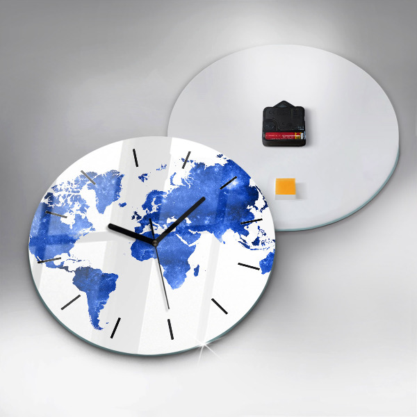 Round glass clock Space world map