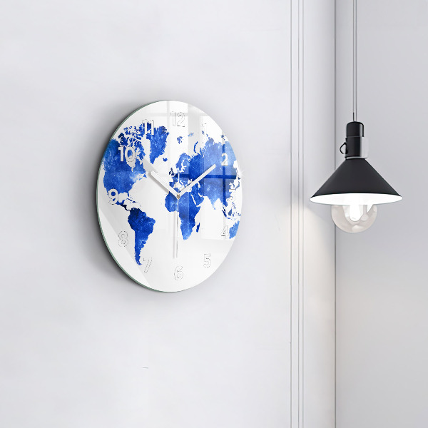 Round glass clock Space world map
