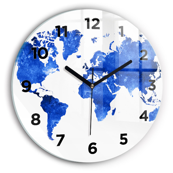 Round glass clock Space world map
