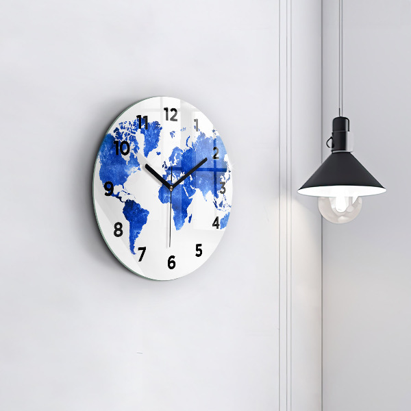 Round glass clock Space world map