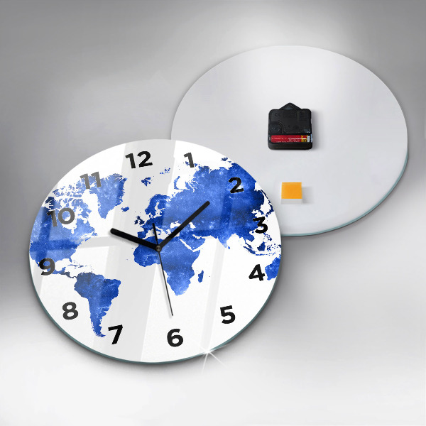 Round glass clock Space world map