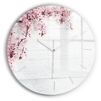 Round glass clock Spring flowers
