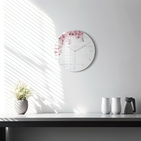 Round glass clock Spring flowers