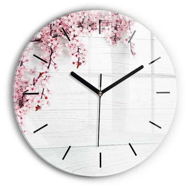 Round glass clock Spring flowers
