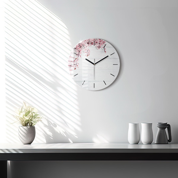 Round glass clock Spring flowers