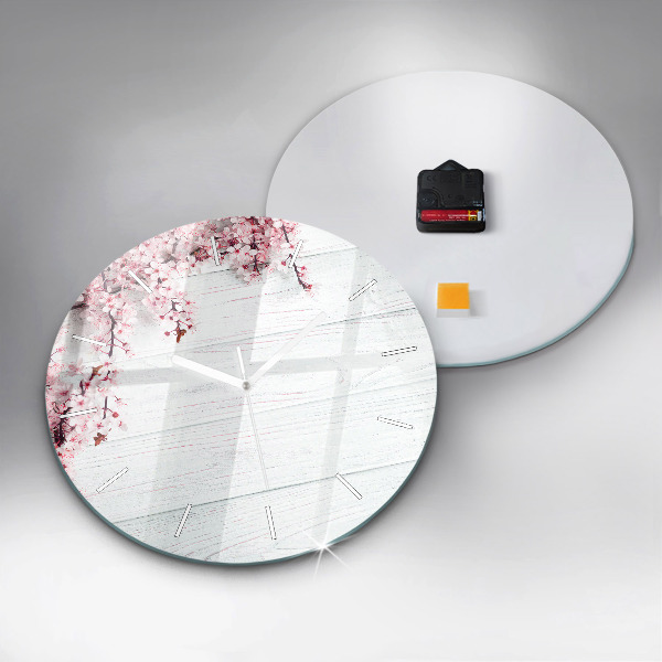 Round glass clock Spring flowers
