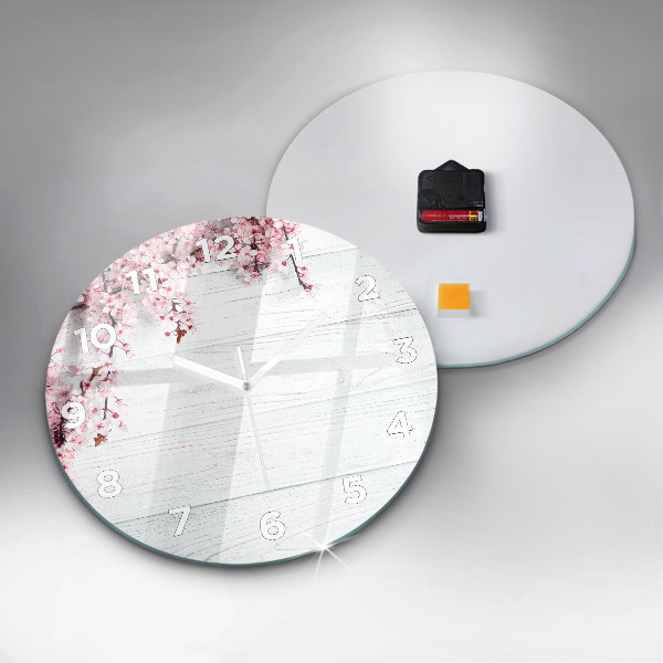 Round glass clock Spring flowers