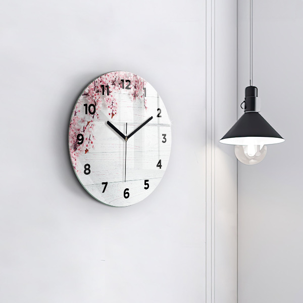 Round glass clock Spring flowers