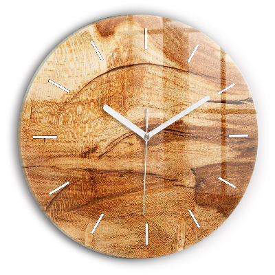 Round glass clock Wood texture
