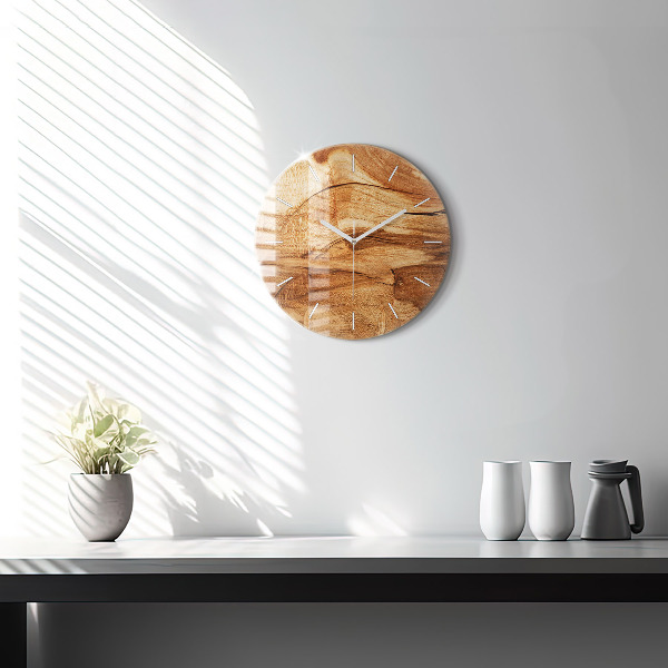 Round glass clock Wood texture
