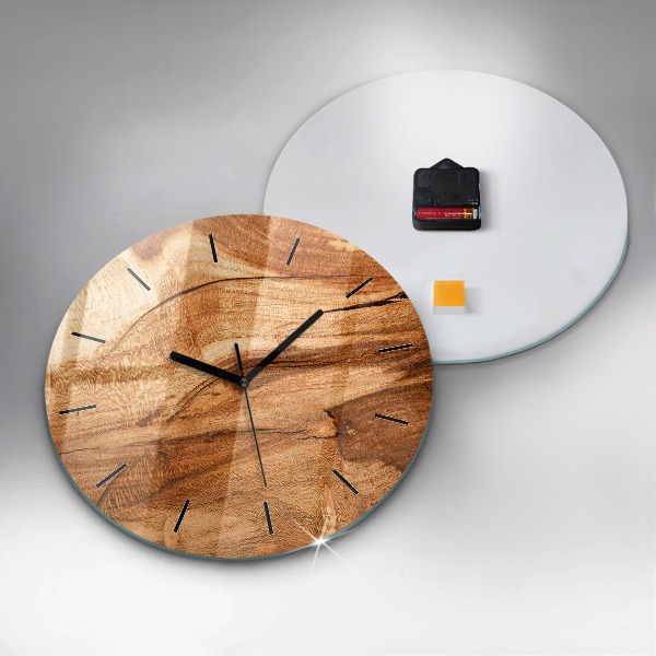 Round glass clock Wood texture