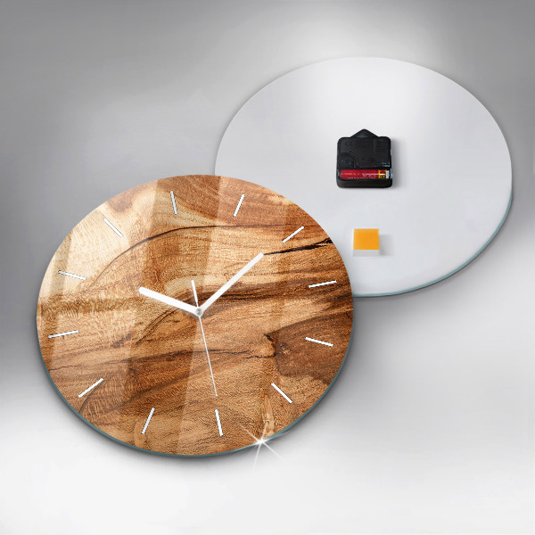 Round glass clock Wood texture