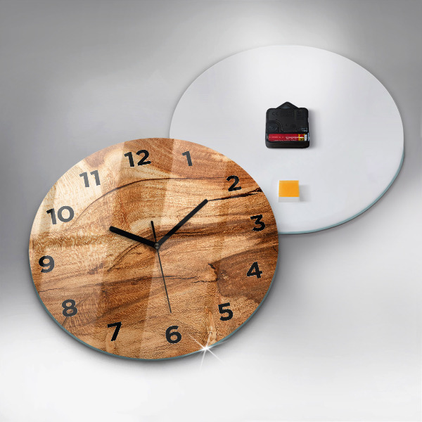 Round glass clock Wood texture