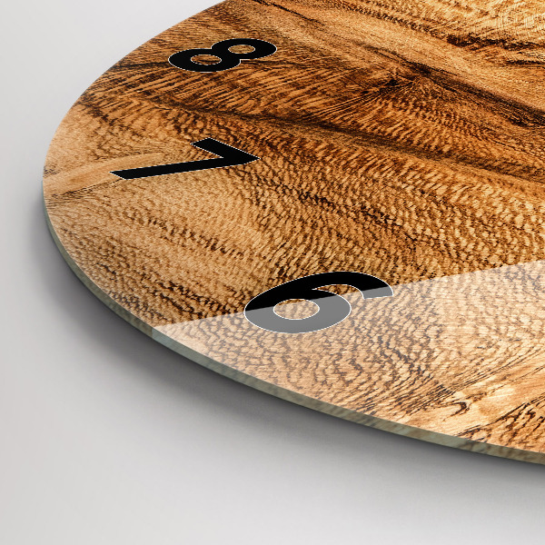 Round glass clock Wood texture