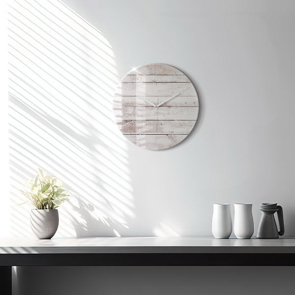 Round glass clock Light wood planks