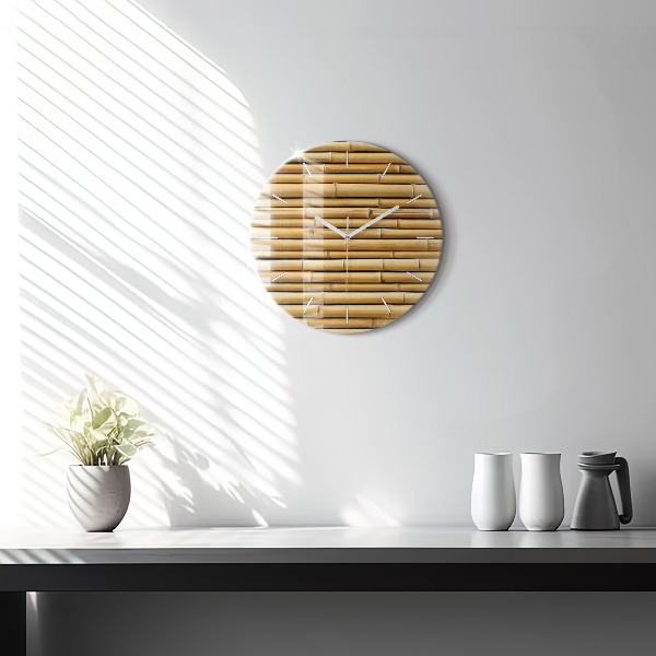 Round glass clock Bamboo sticks