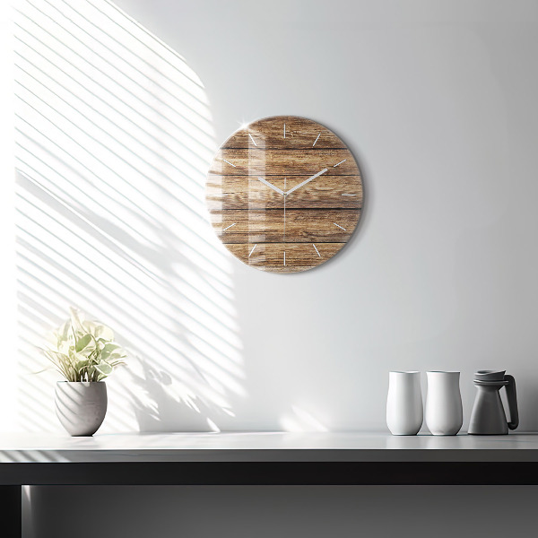 Round glass clock Wooden boards