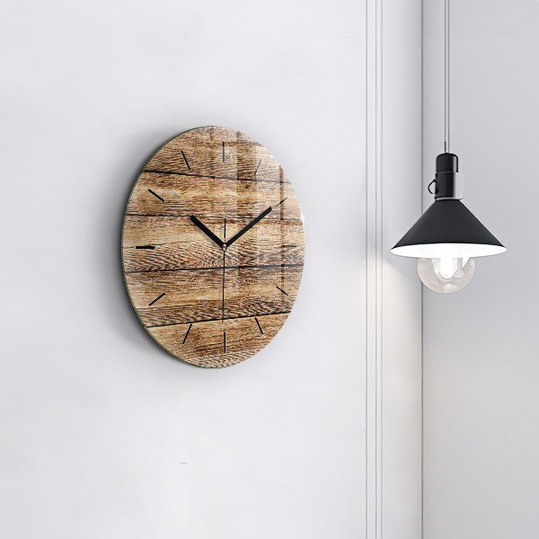 Round glass clock Wooden boards