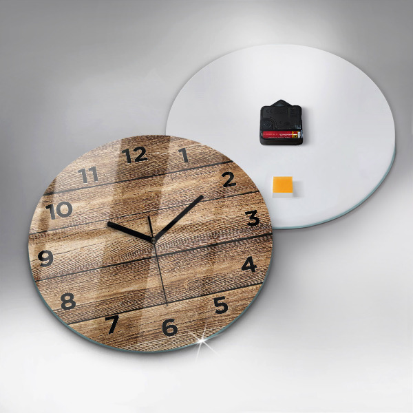 Round glass clock Wooden boards