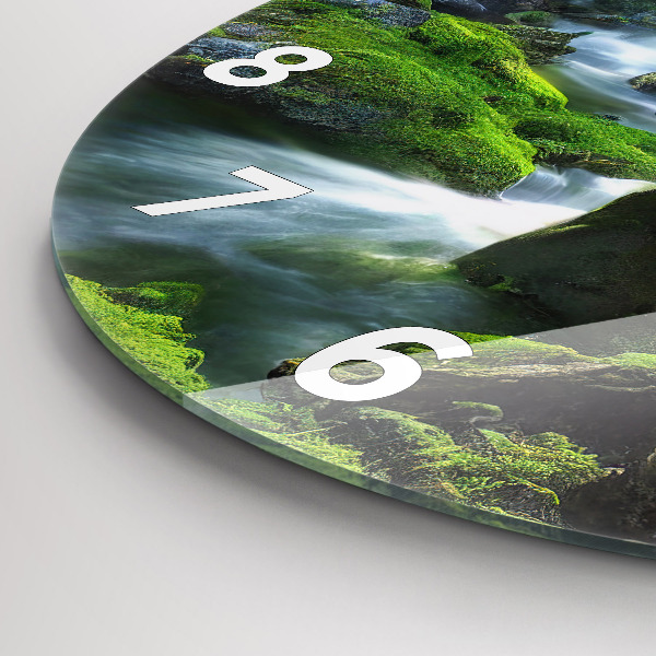 Round glass clock Waterfall and rocks