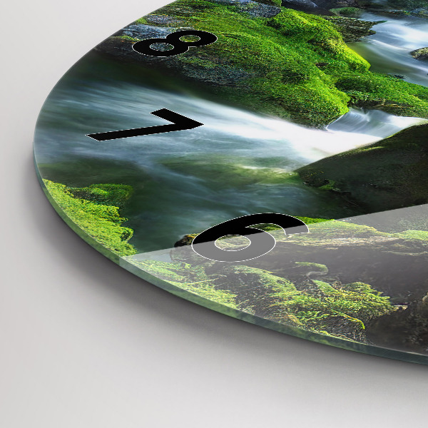 Round glass clock Waterfall and rocks